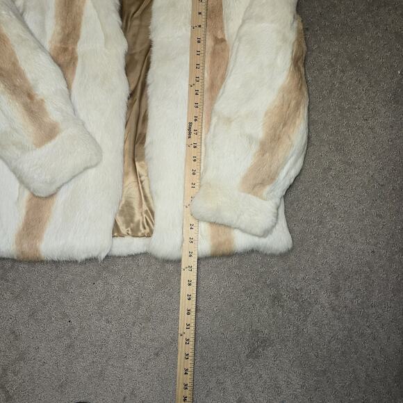 Genuine Rabbit Fur Jacket Cream & Tan French Origin Satin Lined Hook & Eye Med - Picture 6 of 14